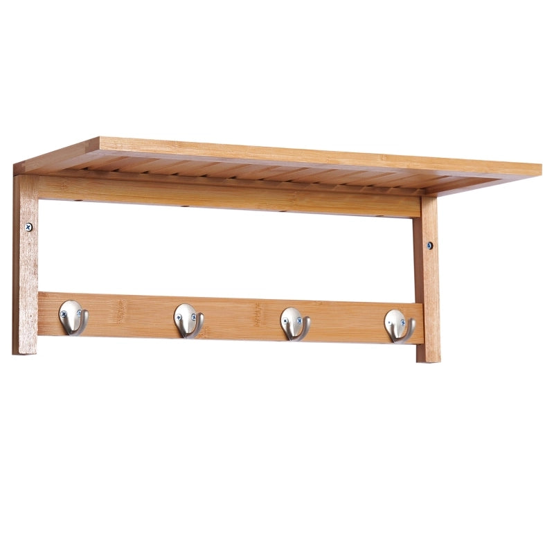 Appendiabiti da parete con ganci, salvaspazio, portata 5 kg, 50 x 16 x 17,5 cm, legno naturale