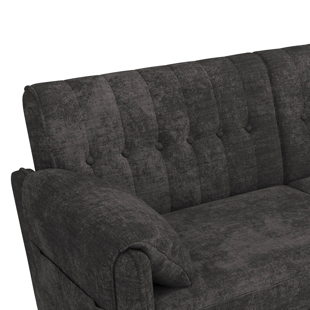 Divano a 2 posti in chenille grigio scuro; 161;5 x 79 x 83;5 cm; con cuscini e struttura in ferro