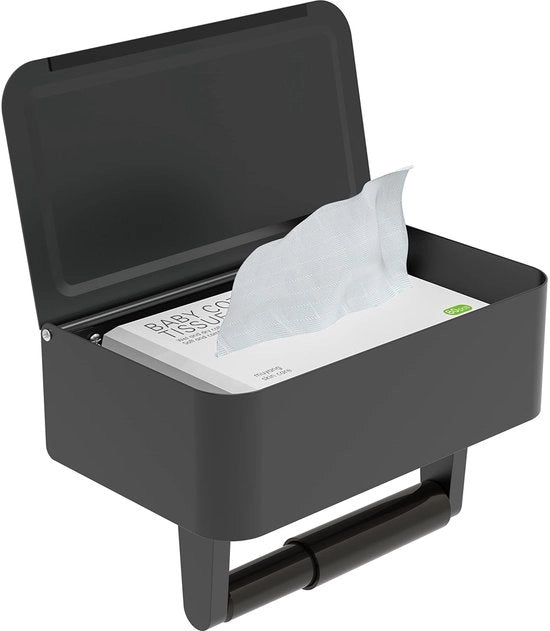 Toilette in dotazione senza perforazione, supporto autoadesivo per carta igienica in materiale nero opaco con contenitore per tessuto umido, supporto per carta igienica in acciaio inossidabile con impronta d'uccello per la parete per la stanza da bagno