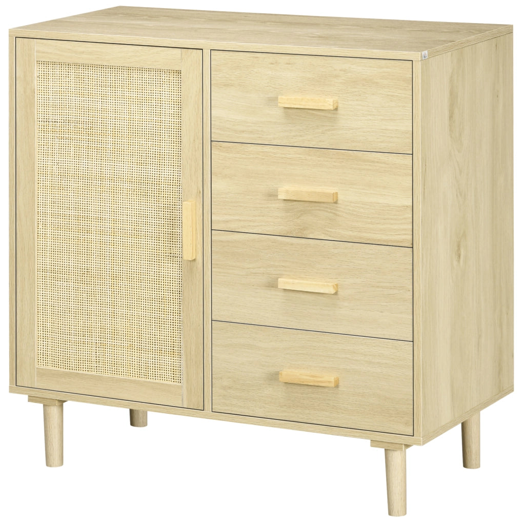 Buffet in rattan con ante e 4 cassetti ¨C Zephmum ¨C Effetto legno naturale 80x38x80.5 cm