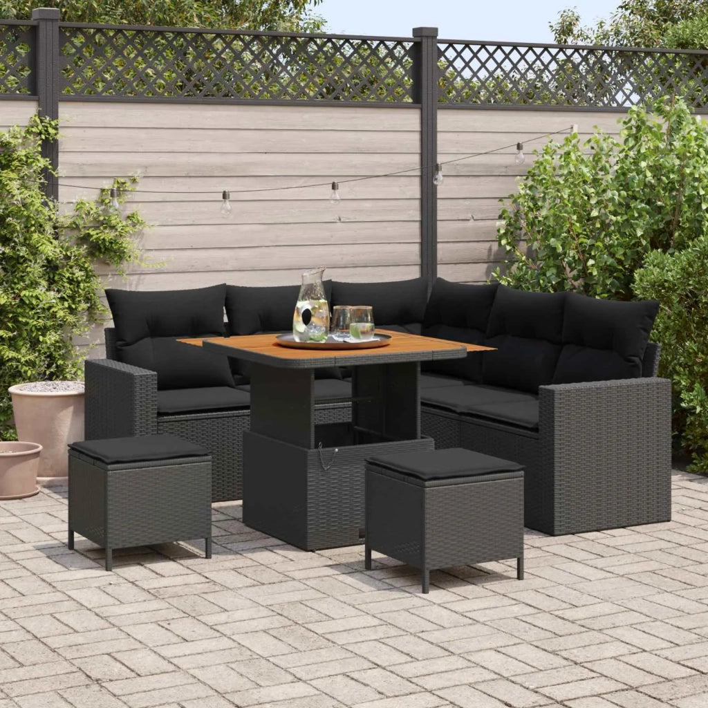 Set Divano da Giardino con cuscino 9 pcs Nero polyrattan 3363559