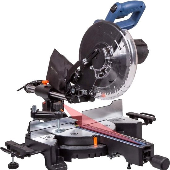 Afkortzaag e Verstekzaag con Guida Laser - Con Sostegno - Segatrice Elettrica inclusa Universale - 45° distanza, 50° distacco