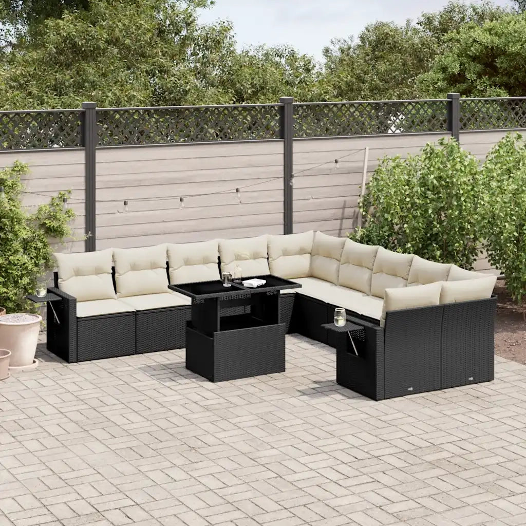 Set Divani da Giardino 11 pz con Cuscini in Polyrattan Nero