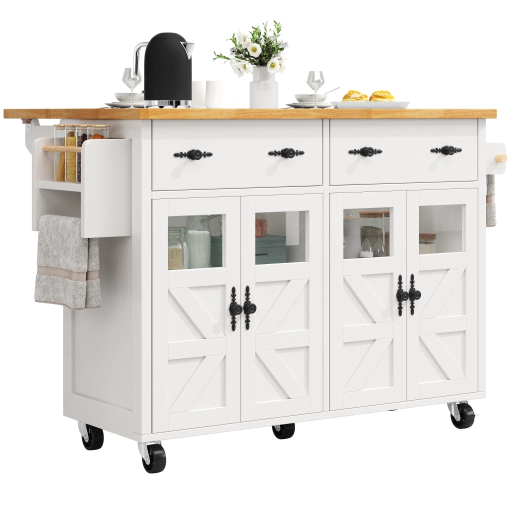 Carrello da cucina con cassetto; ripiani regolabili e 5 ruote con freno per cucina e soggiorno; bianco