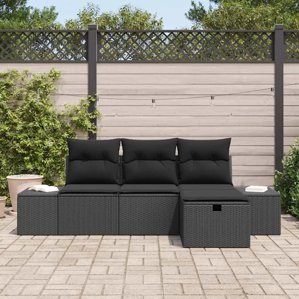Set Divano da Giardino con cuscino 4 pcs Nero Poly Rattan 3359352