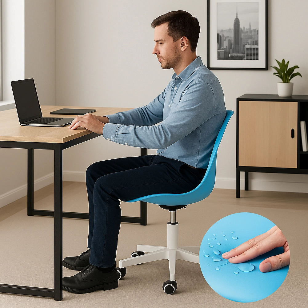 Sedia da Ufficio Poltrona da Studio Girevole Ergonomica con Ruote in PP e Schiuma Blu