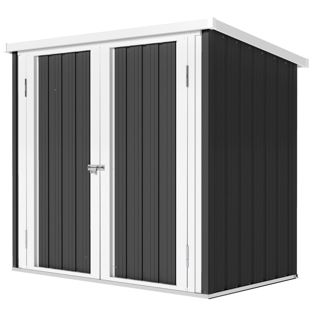 Casetta da Giardino in Lamiera di Acciaio con Doppia Porta, 147x86x134 cm, Nero e Bianco