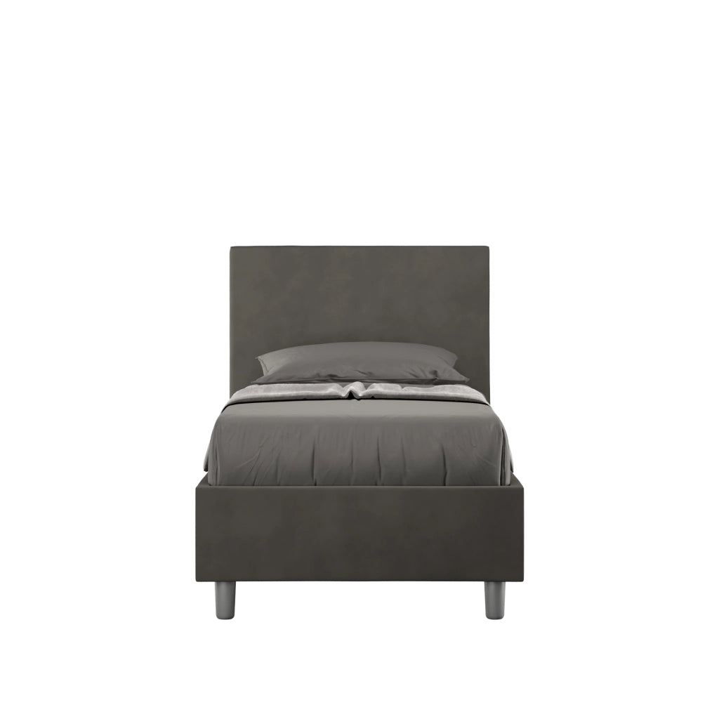 BS COM Letto singolo contenitore imbottito 90x190 microfibra grigio