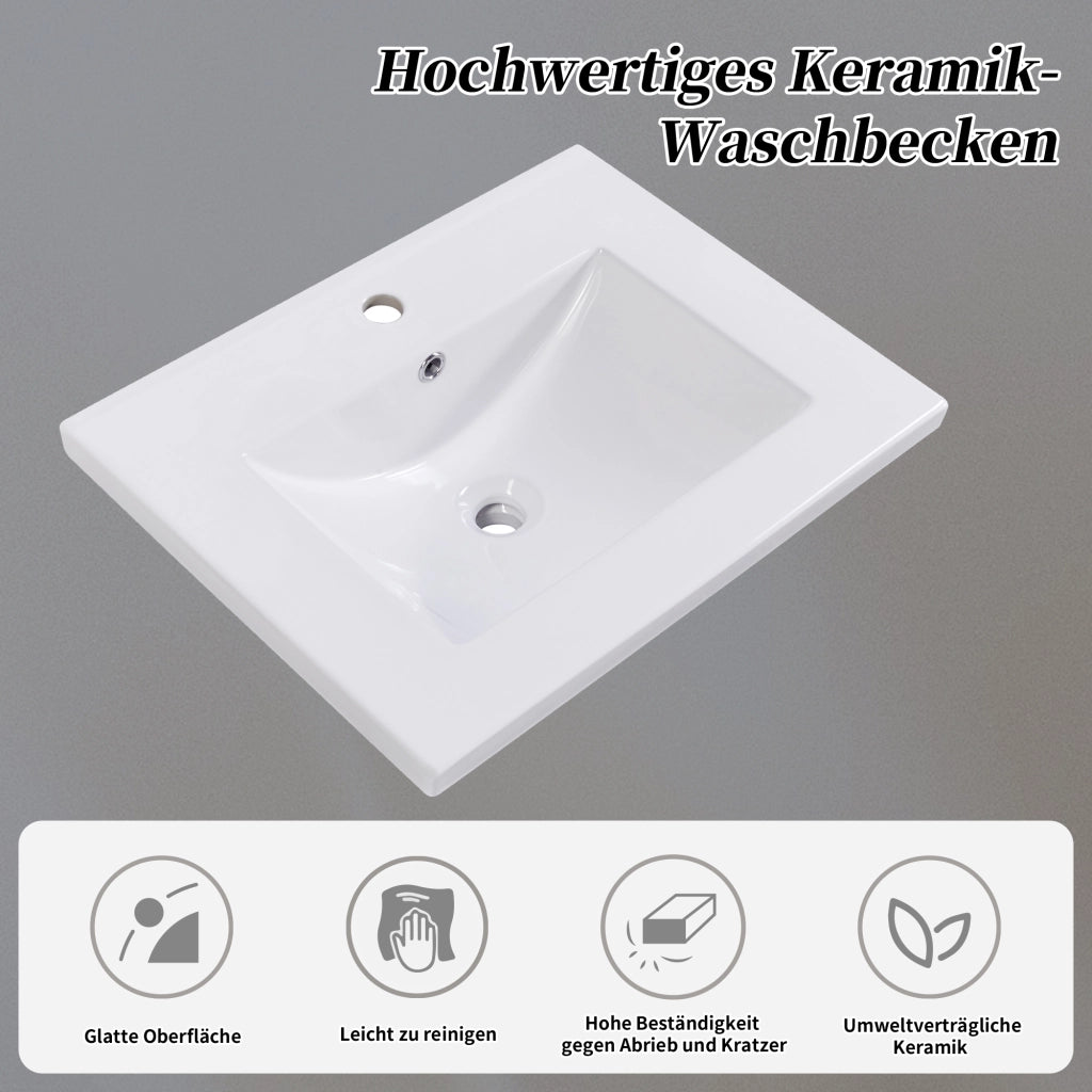 LAVABO CON MOBILE 60 cm Grigio e Bianco in Legno Massello e MDF