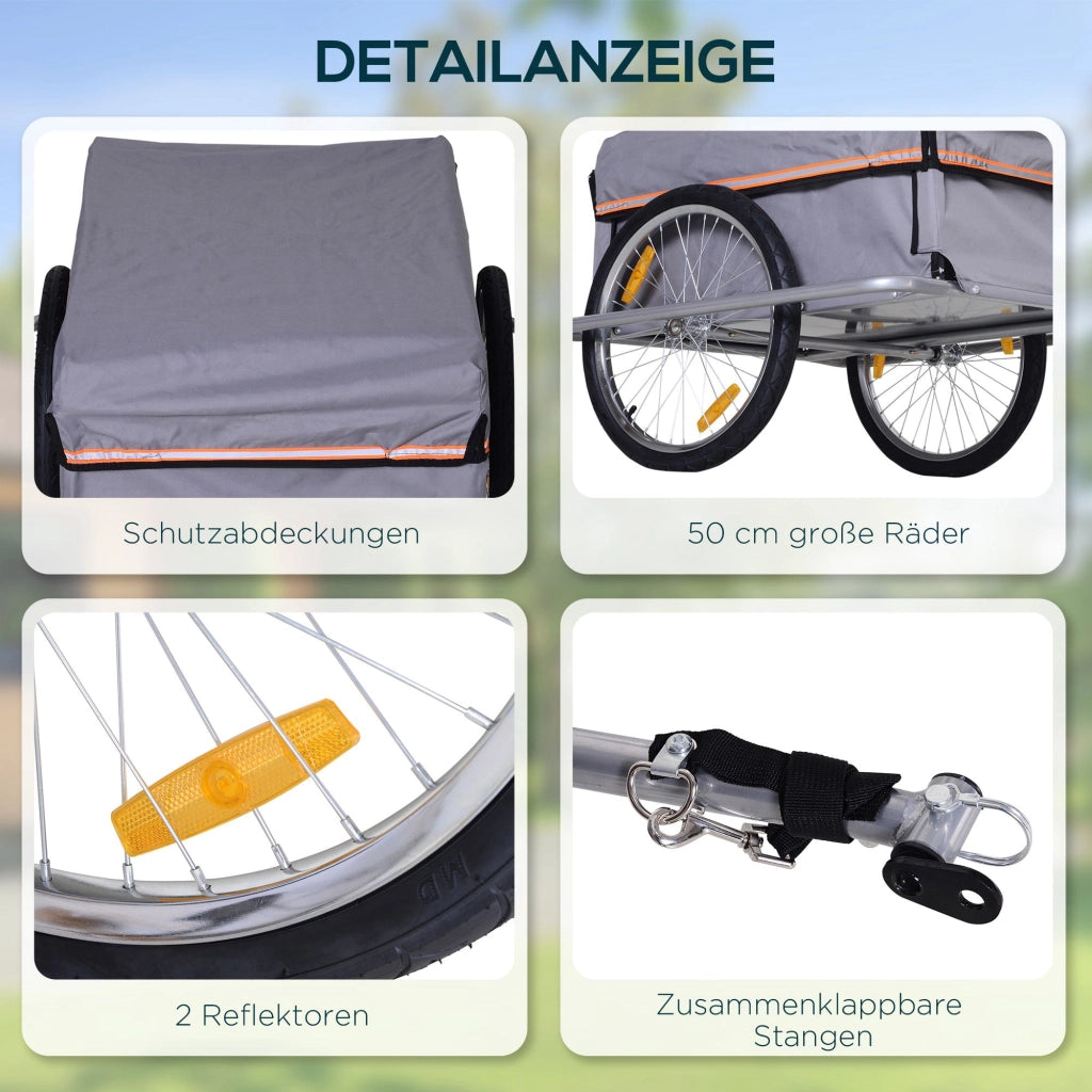 Carrello Trasporto Bici Pieghevole ¨C zephmum ¨C Grigio 140x88x60 cm