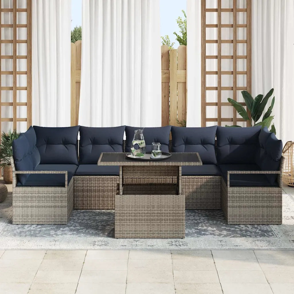 Set Divano da Giardino 8 pcs grigio e blu navy polyrattan 3348781