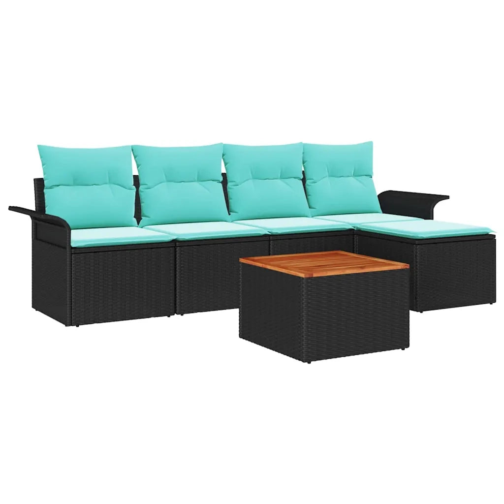 Set Divano da Giardino 6 pcs Nero e Turchese polyrattan 3355988