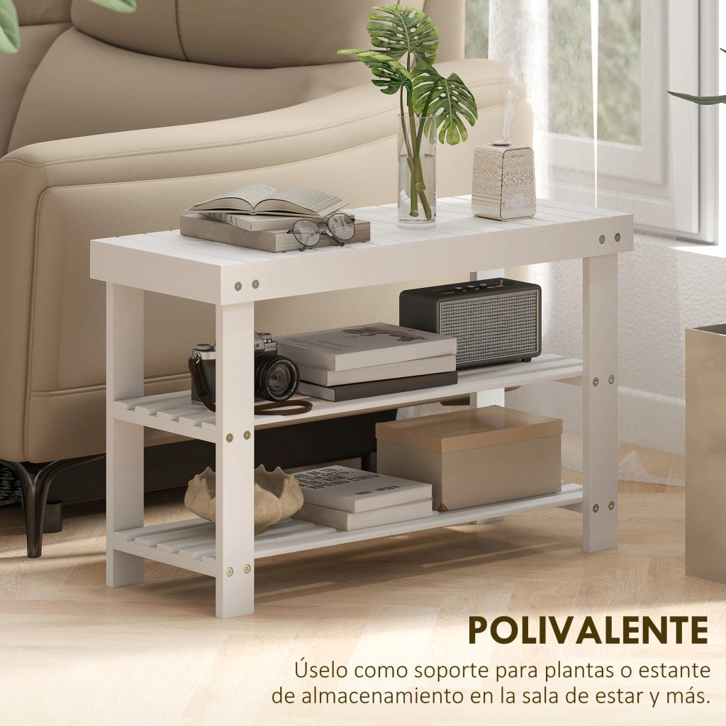 Banco portascarpe in bamb¨´ con seduta e ripiani ¨C Minimal ¨C 70x28x45 cm bianco