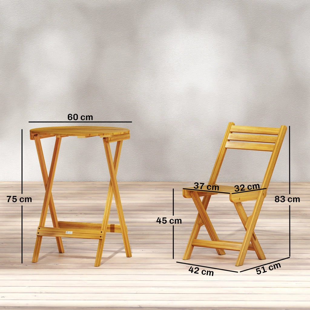 Tavolo da pranzo rotondo pieghevole in legno con 2 sedie ¨C zephmum ¨C 60x60x75 cm, naturale