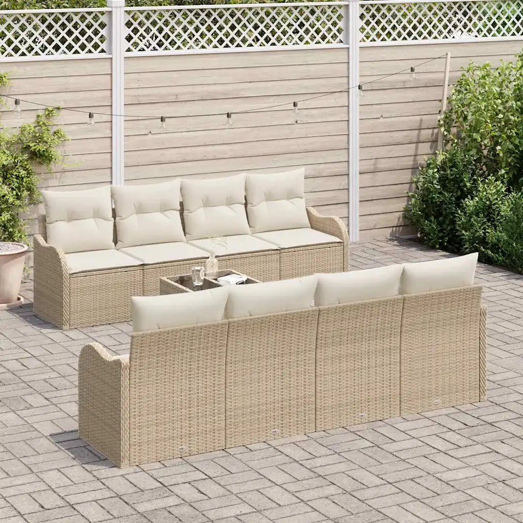 Set Divano da Giardino con cuscino 9 pcs Beige e Crema