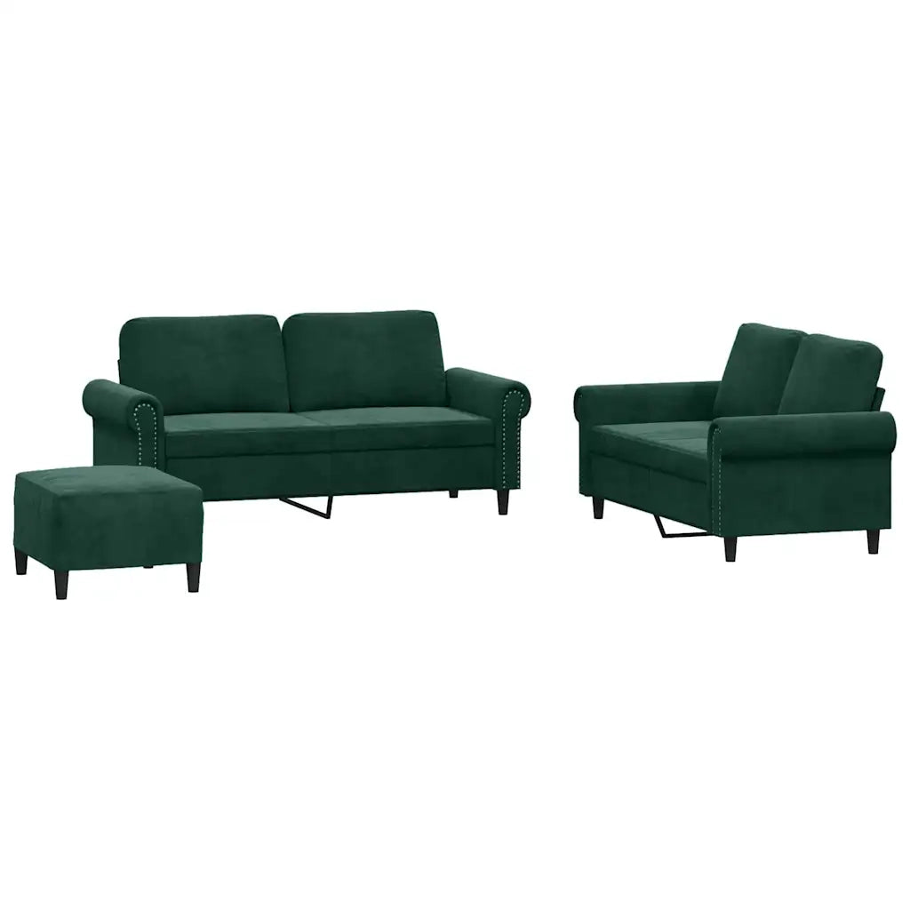 Set di Divani 3 pz con Cuscini Verde scuro in Velluto