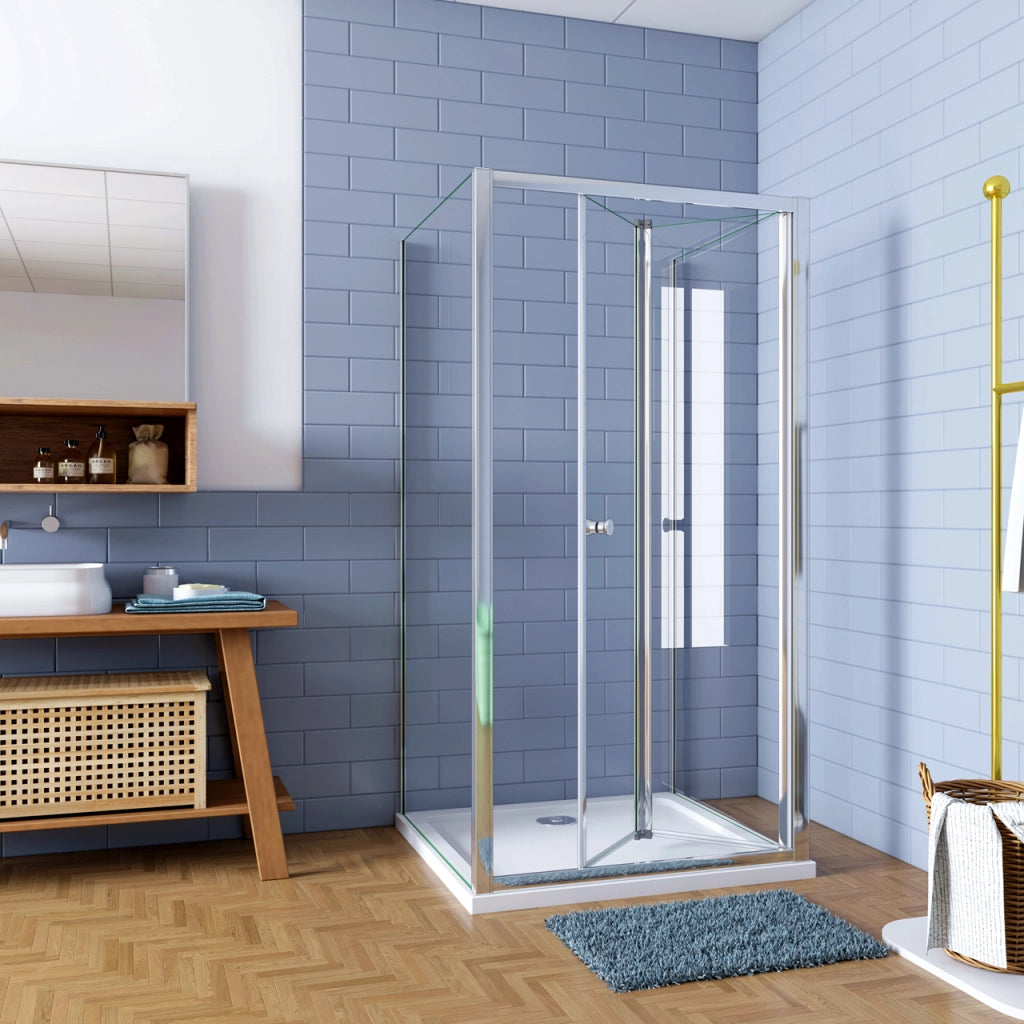 185cm Box Doccia a Tre Lati Porta a Soffietto 76cm con Doppia Parete Fissa 76x76cm in Vetro Temperato Trasparente 5 mm Profilo Cromo Lucido