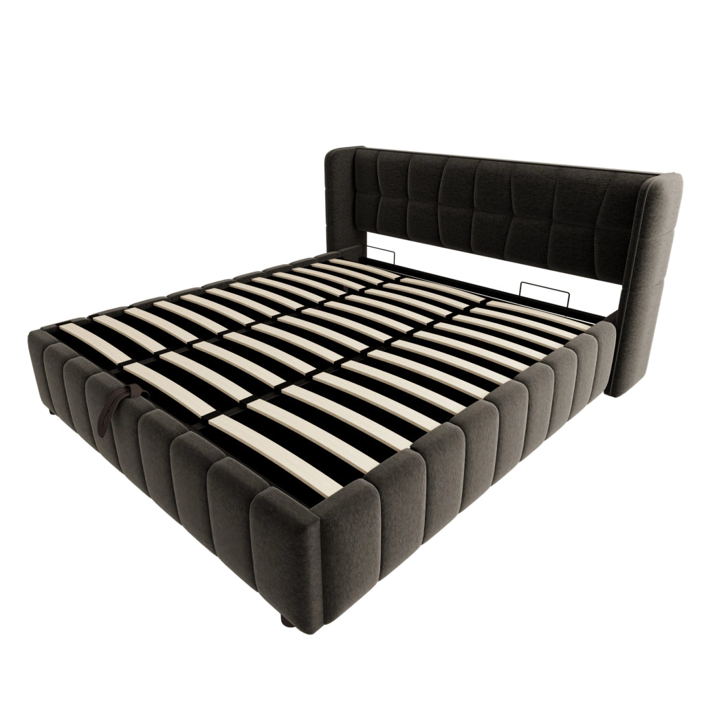 letto imbottito tessuto grigio 180 x 200 cm