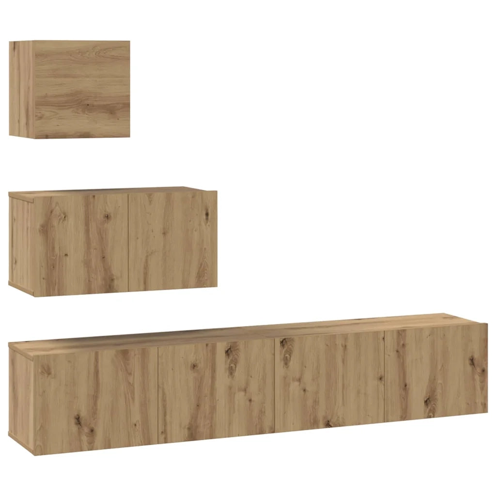 Set mobile TV 4 pz | Armadietto TV | Mobile Porta TV Rovere artigianale Legno multistrato