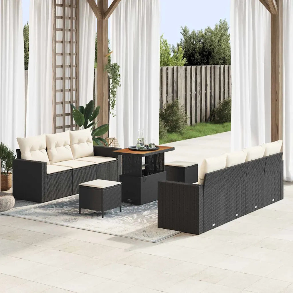 Set Divano da Giardino 10 pcs Nero polyrattan