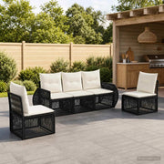 Set Divano da Giardino 5 pz Nero e Bianco Crema polyrattan 3435373