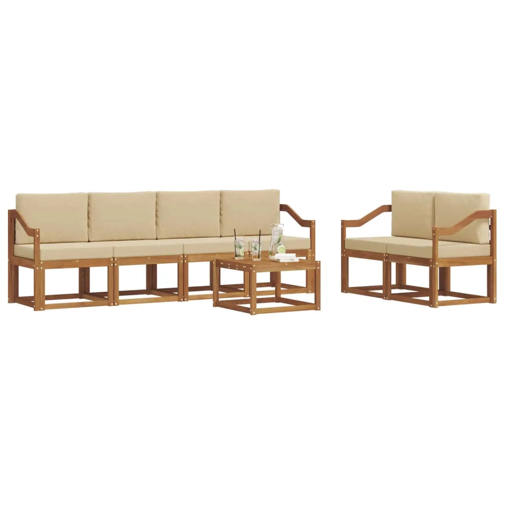 Set di divani da esterno con cuscino 7 pcs Naturale e Beige 3366061
