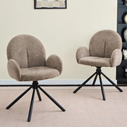 Set di 2 sedie da pranzo girevoli con braccioli, seduta effetto velluto, gambe in metallo nero, colore taupe