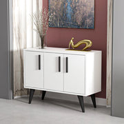 Mobile Basso Contenitore 'Gedved' Armadietto a 3 Ante Credenza su 4 Gambe - Bianco/Nero [en.casa]