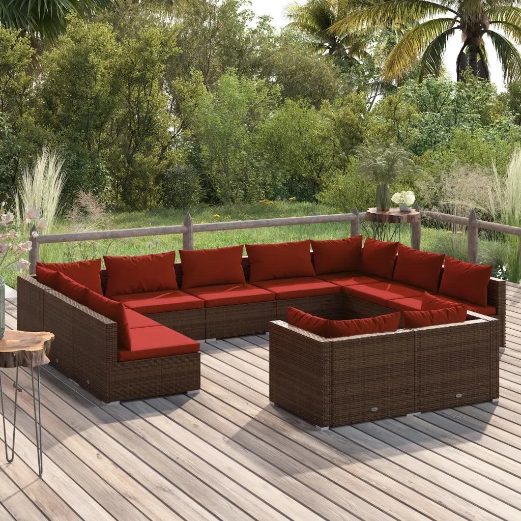 Set Divani da Giardino 11 pz con Cuscini in Polyrattan Marrone 3102075