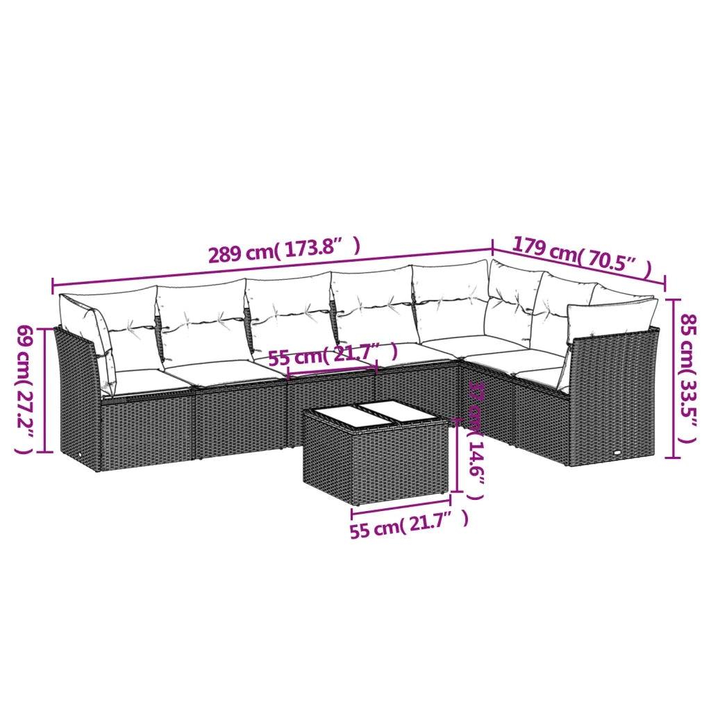 Set Divani da Giardino con Cuscini 8 pz Nero in Polyrattan