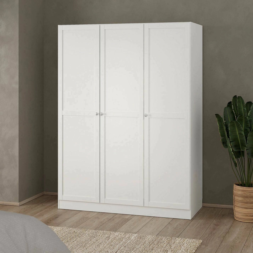 Guardaroba 3 ante Gener, Mobile camera da letto, Cabina armadio portabiti, Armadio appendiabiti, 147x62 h200 cm, Bianco