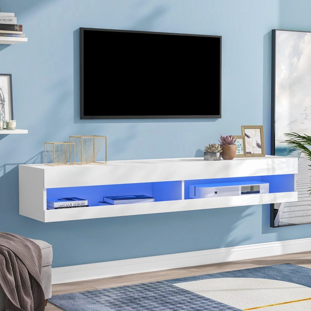 MOBILE TV sospeso con LED MDF bianco controllo via app e telecomando
