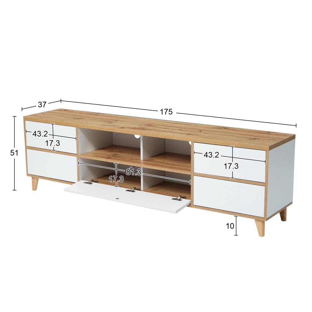 Cassettiera TV bianca in MDF lunghezza 175 cm
