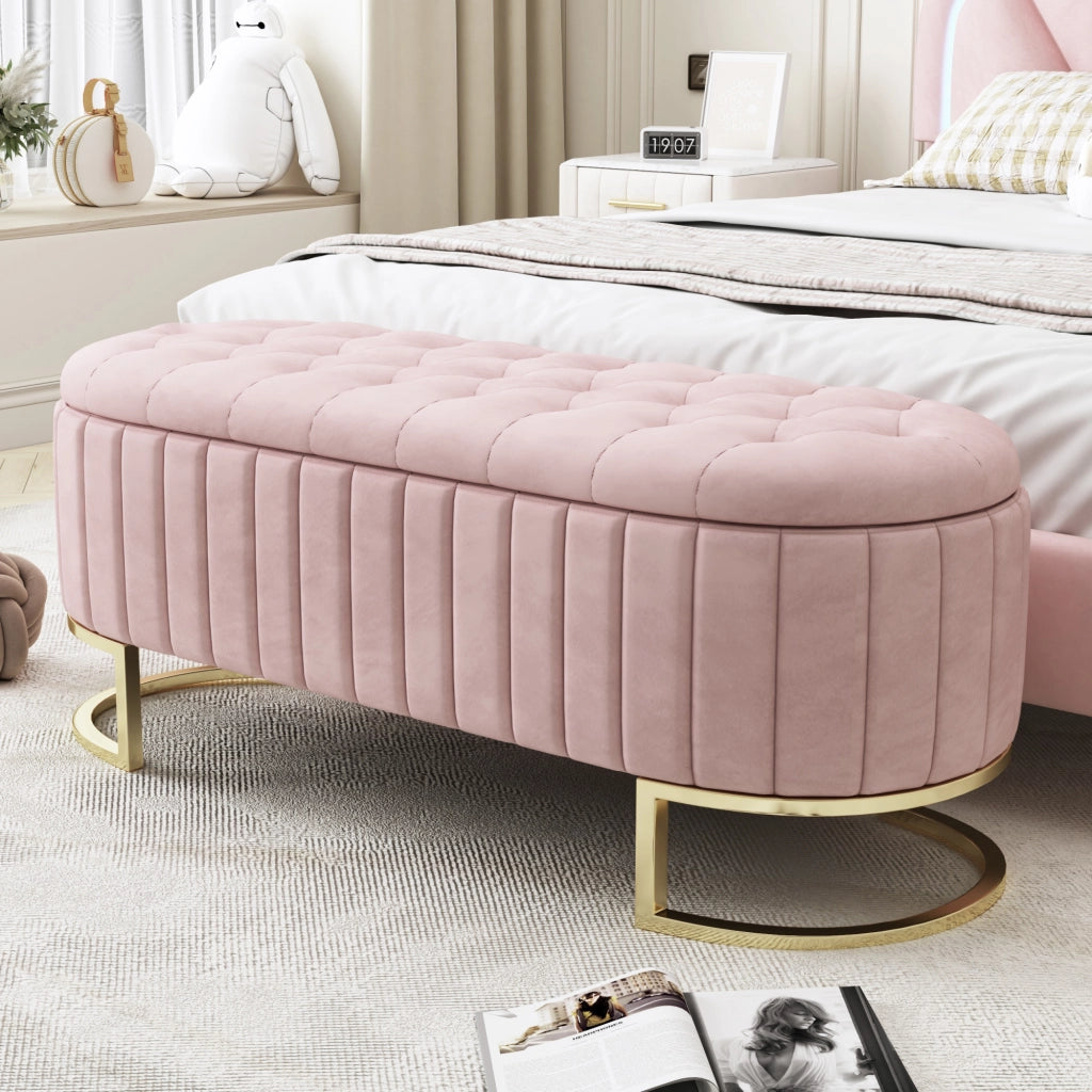 Poltrona Pouf con Contenitore ¨C MINIMAL ¨C Velluto Rosa, 120x40 cm