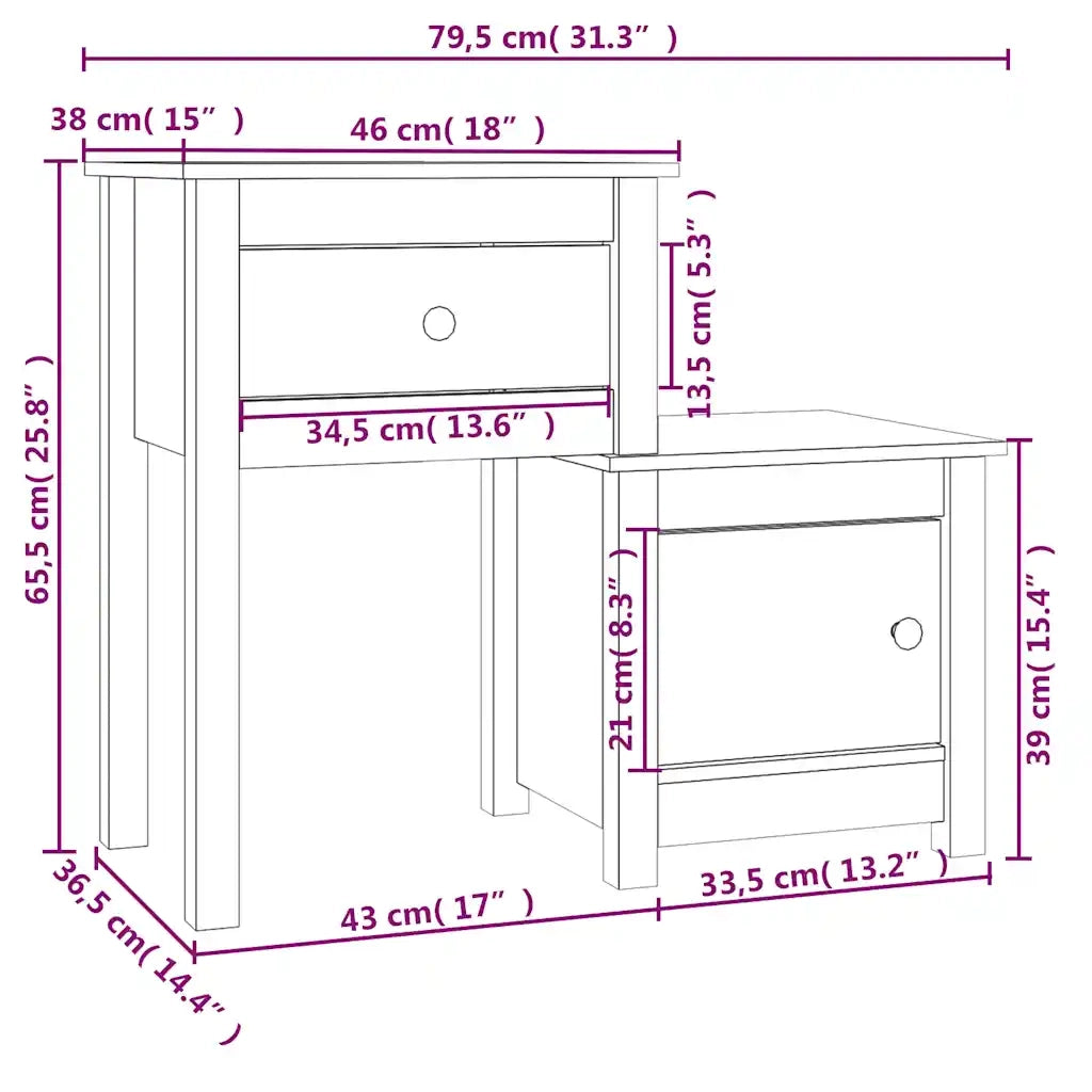 Comodino | Armadio da Notte | Mobiletto da notte Nero 79,5x38x65,5 cm in Legno Massello di Pino