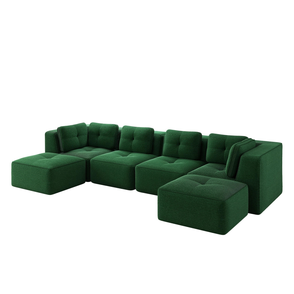 Divano Angolare Modulare con Ottomane ¨C MINIMAL ¨C Verde, Tessuto, Senza Montaggio