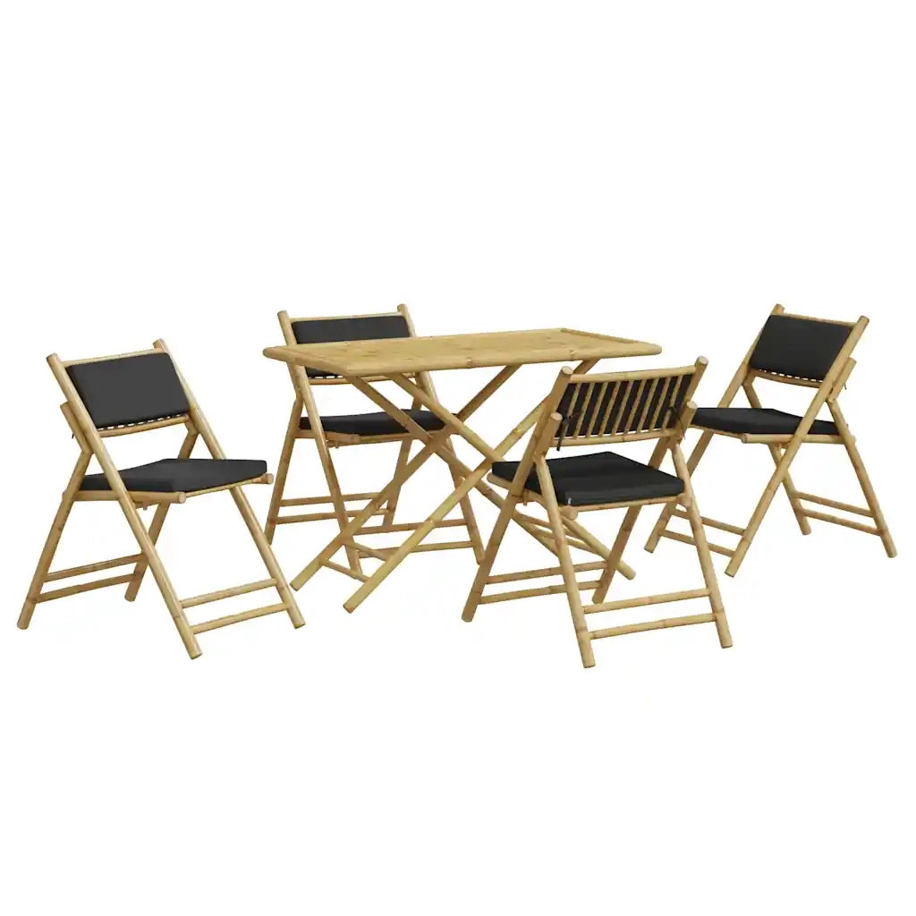 Set da Bistrot Pieghevole 5pz con Cuscini Grigio Scuro Bambù