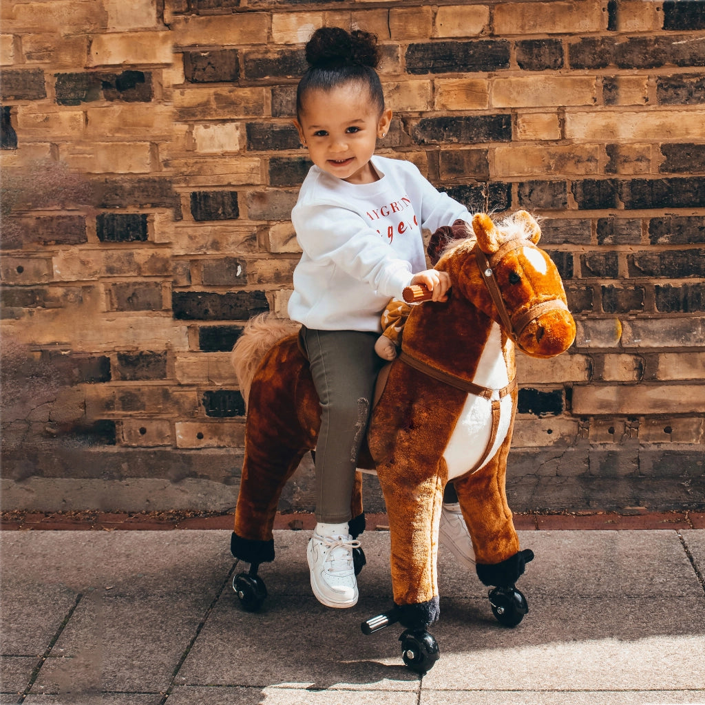 Cavallo a Dondolo per Bambini con Rotelle e Suoni ¨C zephmum ¨C Marrone 65x28x75 cm
