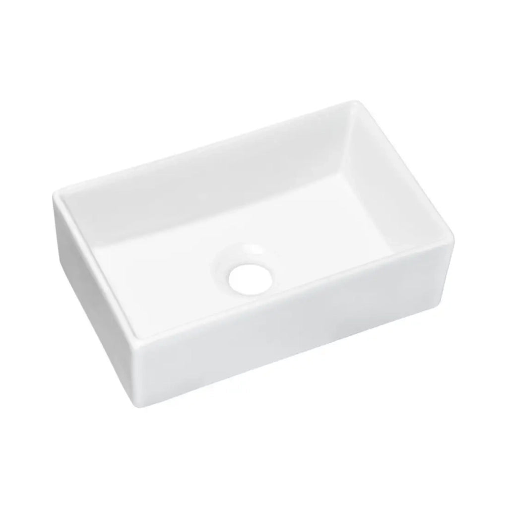 Insieme VANO rovere chiaro 80cm: mobile sotto lavabo con cassetti + piano per lavabo + lavabo rettangolare da appoggio + colonna