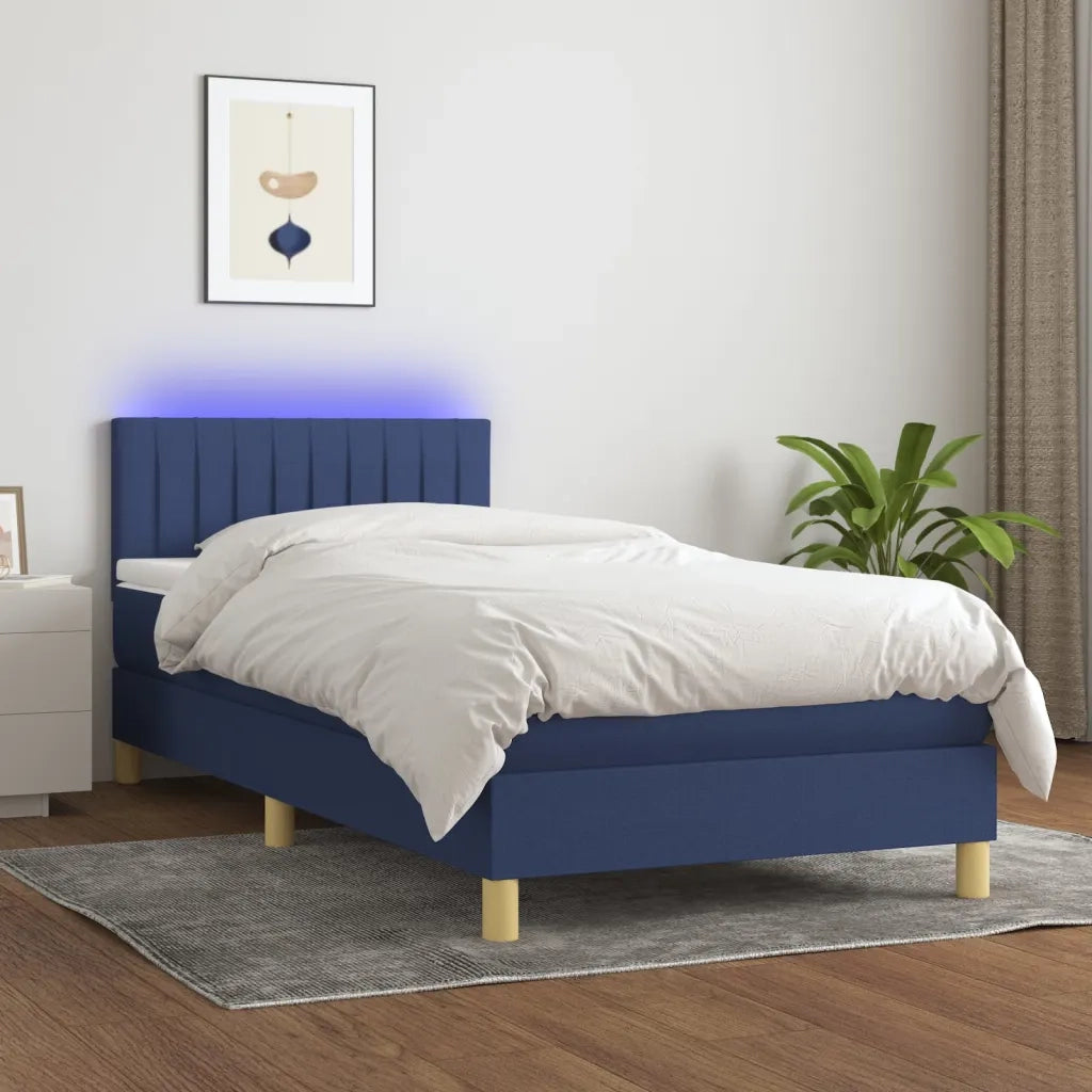 Letto a Molle con Materasso e LED-Struttura Letto con Materasso Blu 90x190 cm in Tessuto 794785
