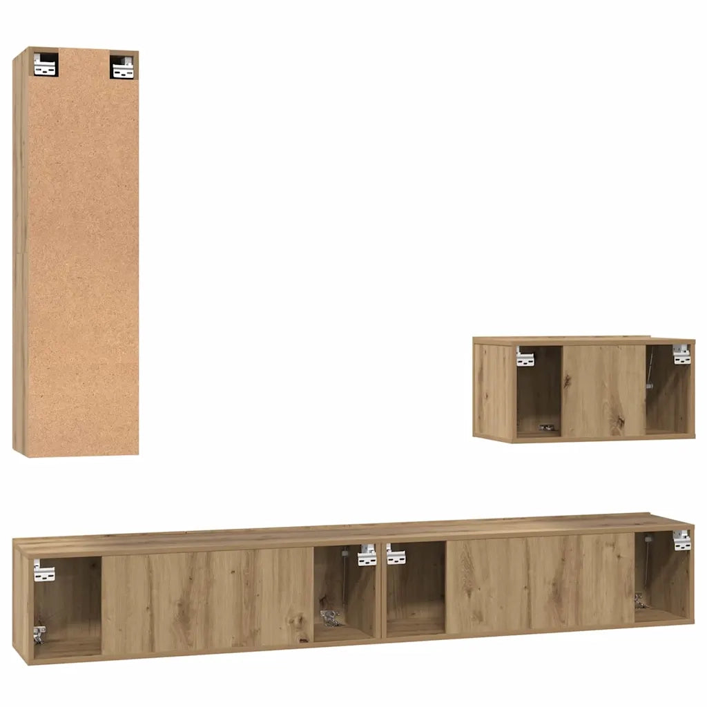 Mobile TV da Parete 4 pz-Credenza per TV sospesa Rovere artigianale Legno multistrato 821973