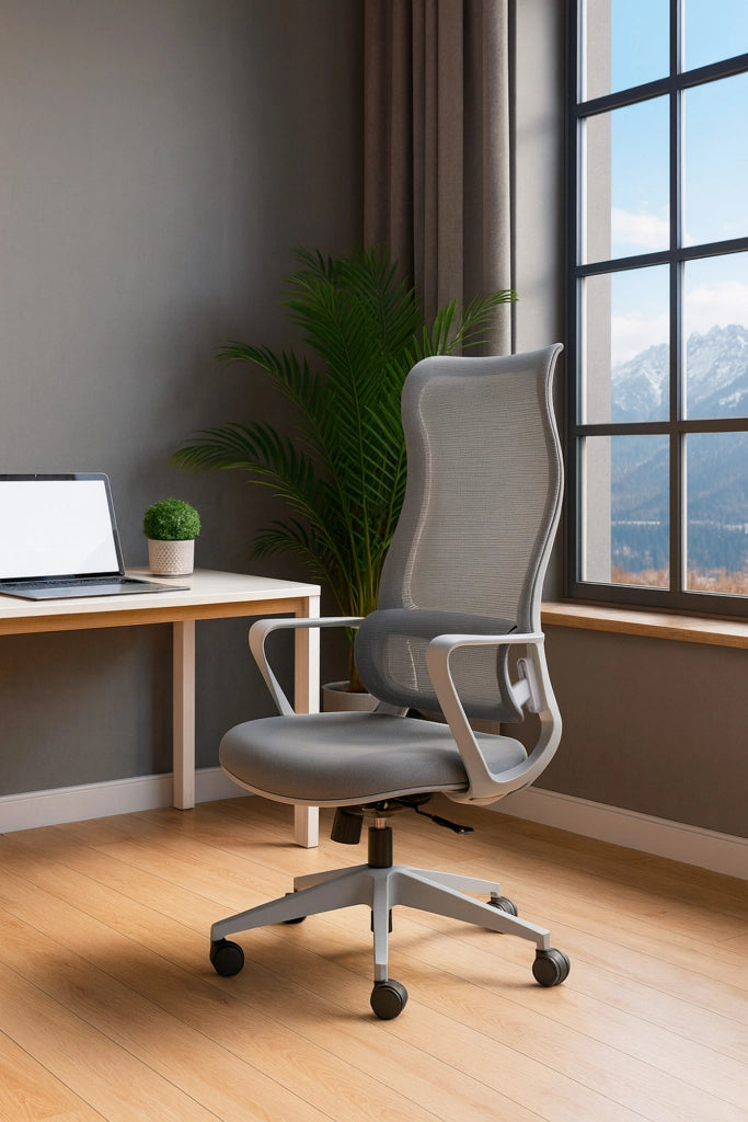 Sedia studio Hispanohogar altezza regolabile in tessuto gris