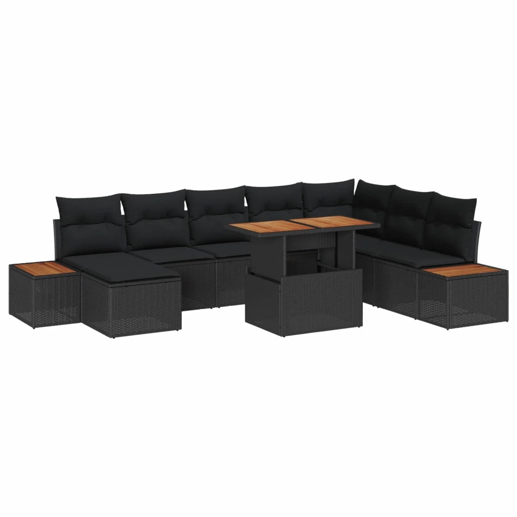 Set Divano da Giardino con archiviazione 9 pcs Nero Poly Rattan