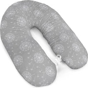 Cuscino per l'allattamento e per il lato - XXL - 170 cm - cuscino per l'allattamento - piccolo - lavabile cotone - copertura con cerniera - grigio e fiori di campo morbidi.