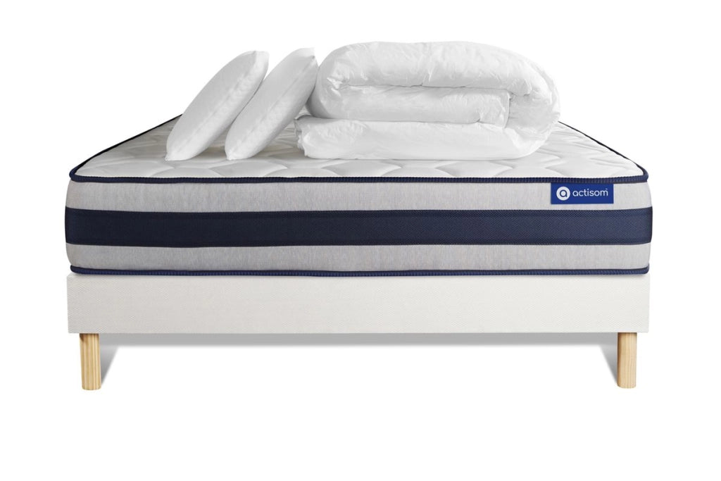 Pacchetto letto completo - Materasso 140x200cm + Box spring con doghe (in kit) + 2 cuscini + Piumino - Actimemo Ergo