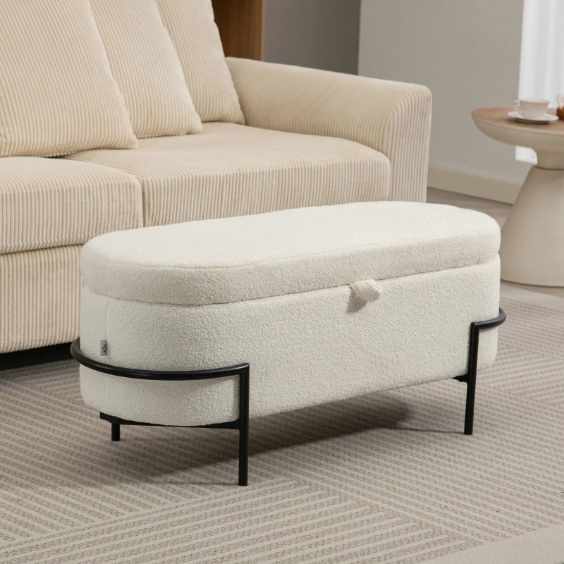 Panca contenitore imbottita con vano da 69 L, seduta in poliestere color crema bianco, 114,5 cm