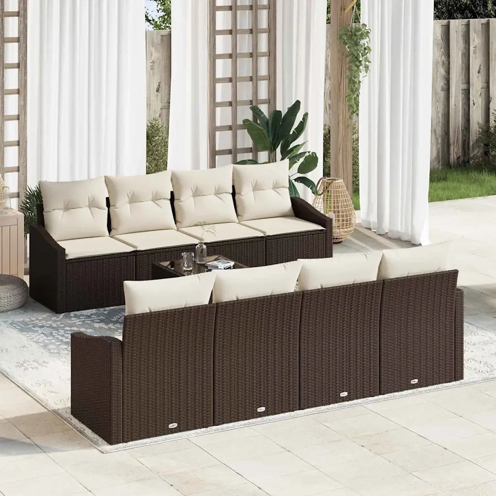 Set di divani con cuscino 7 pcs Marrone e Crema polyrattan 3355317