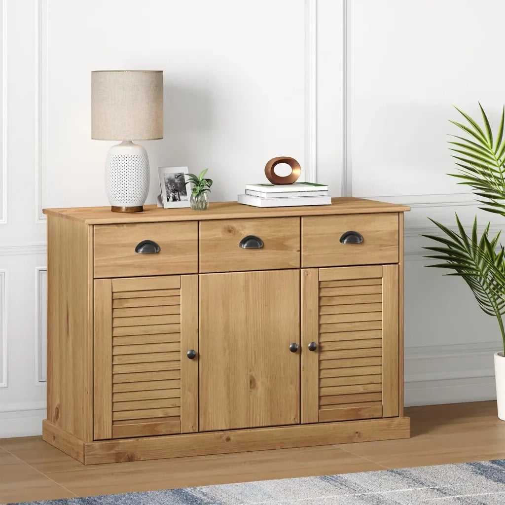 Credenza | Madia | Buffet da pranzo | Armadio da pranzo con Cassetti VIGO 113x40x75 cm Legno Massello di Pino