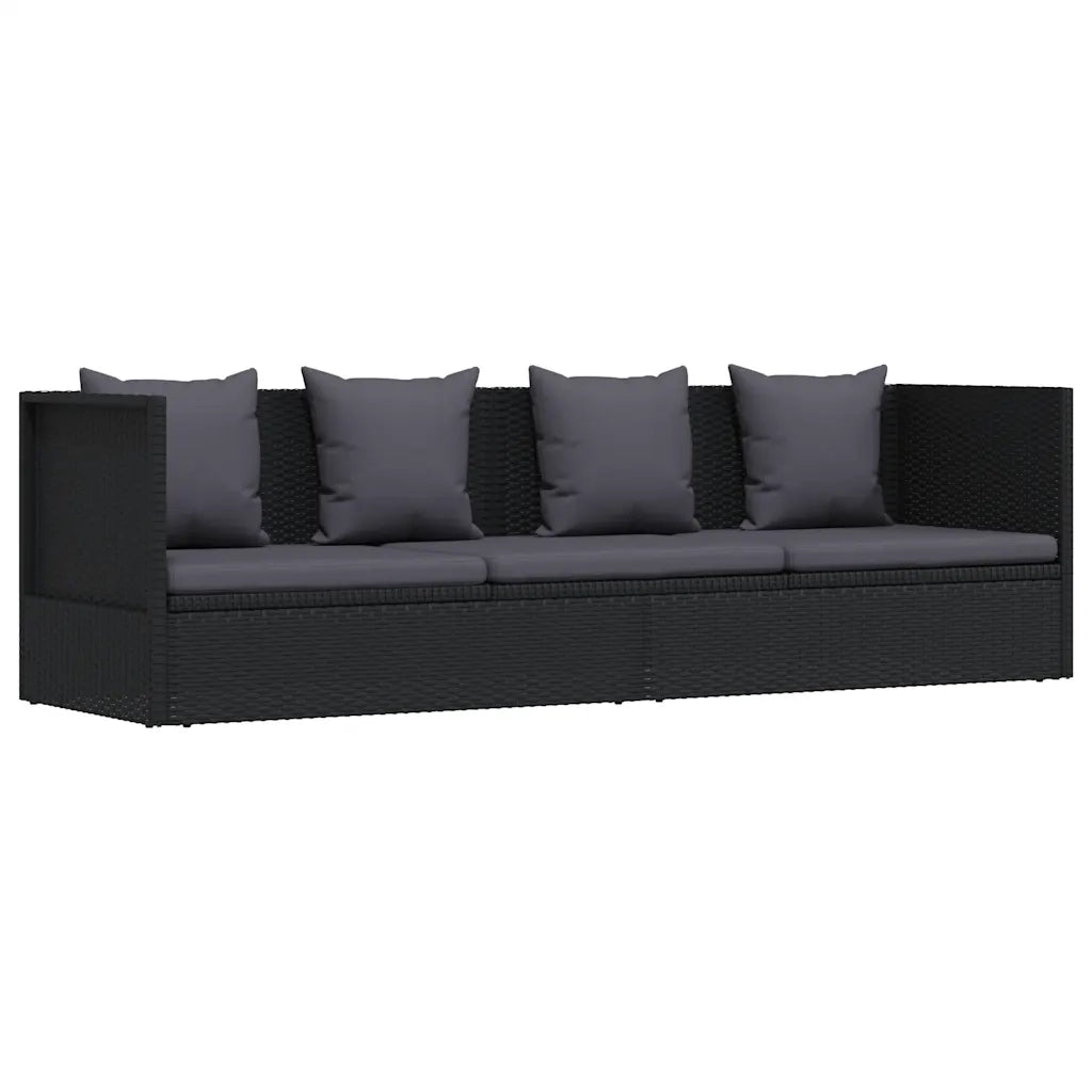 Lettino da Giardino con Cuscini in Polyrattan Nero