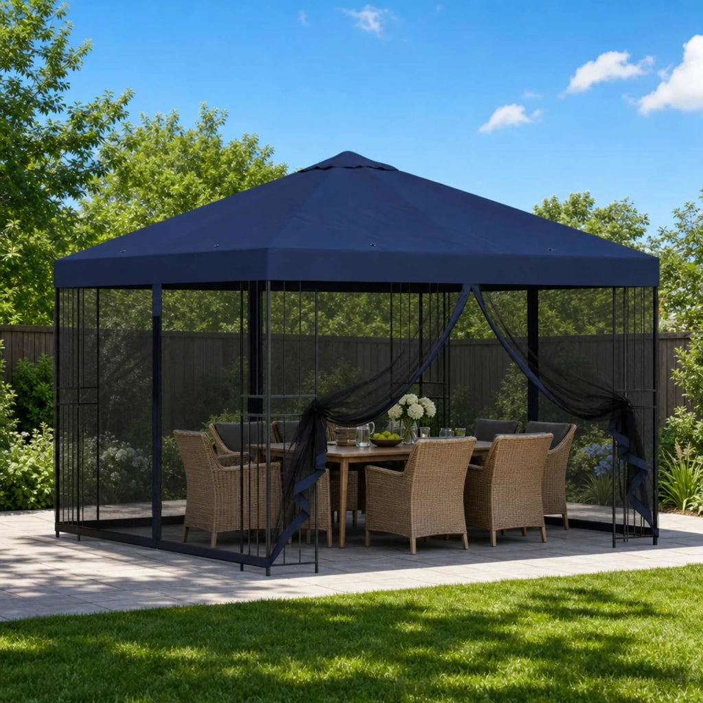 Gazebo | Pergolato da giardino con pareti laterali 3 x 3 m Blu